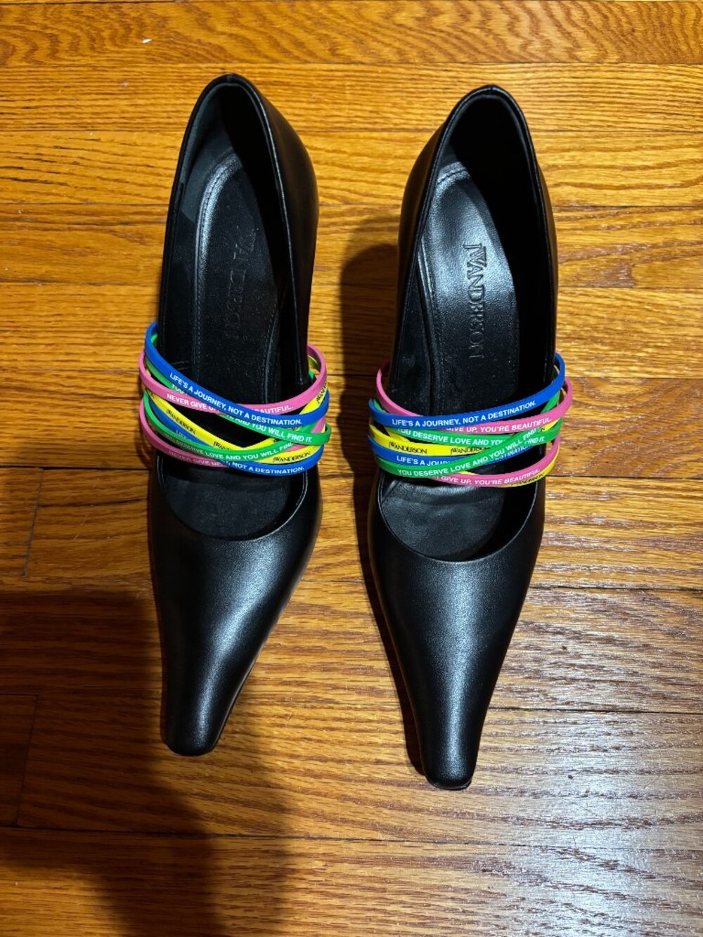 JW Anderson, Black heels with colorful bands, size 8